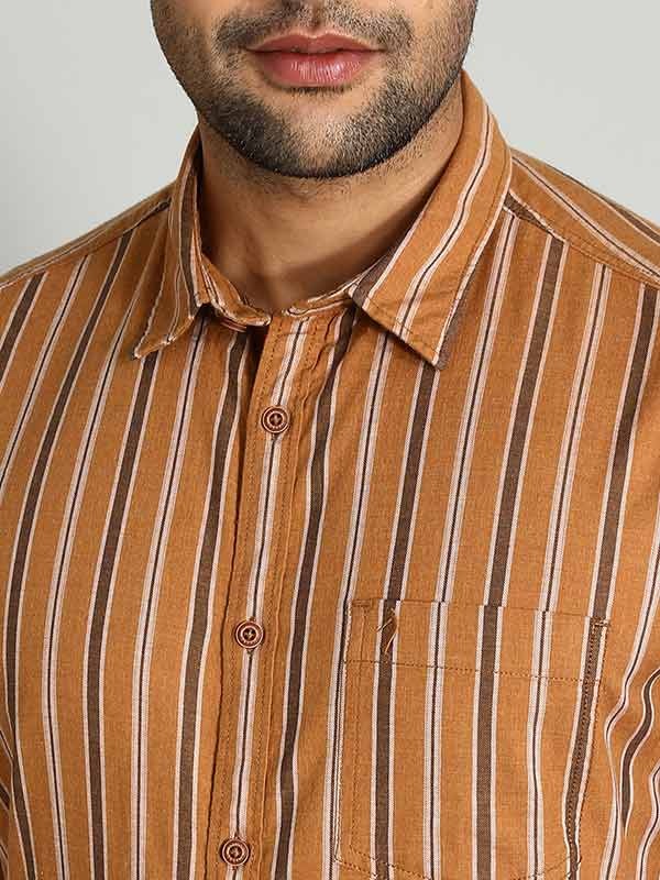 Indian Terrain Men's Regular Fit Half Sleeve Striped Brown Shirt